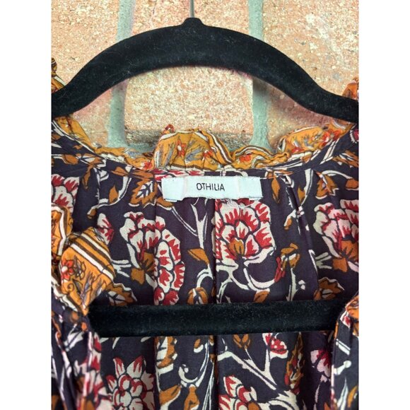 Anthropologie Almeria Ruffled Mini Dress By Othilia Cotton Black/Floral Print - Picture 8 of 13